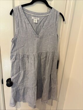Lucky Brand Navy & White Striped Sleeveless V-Neck Tiered Dress